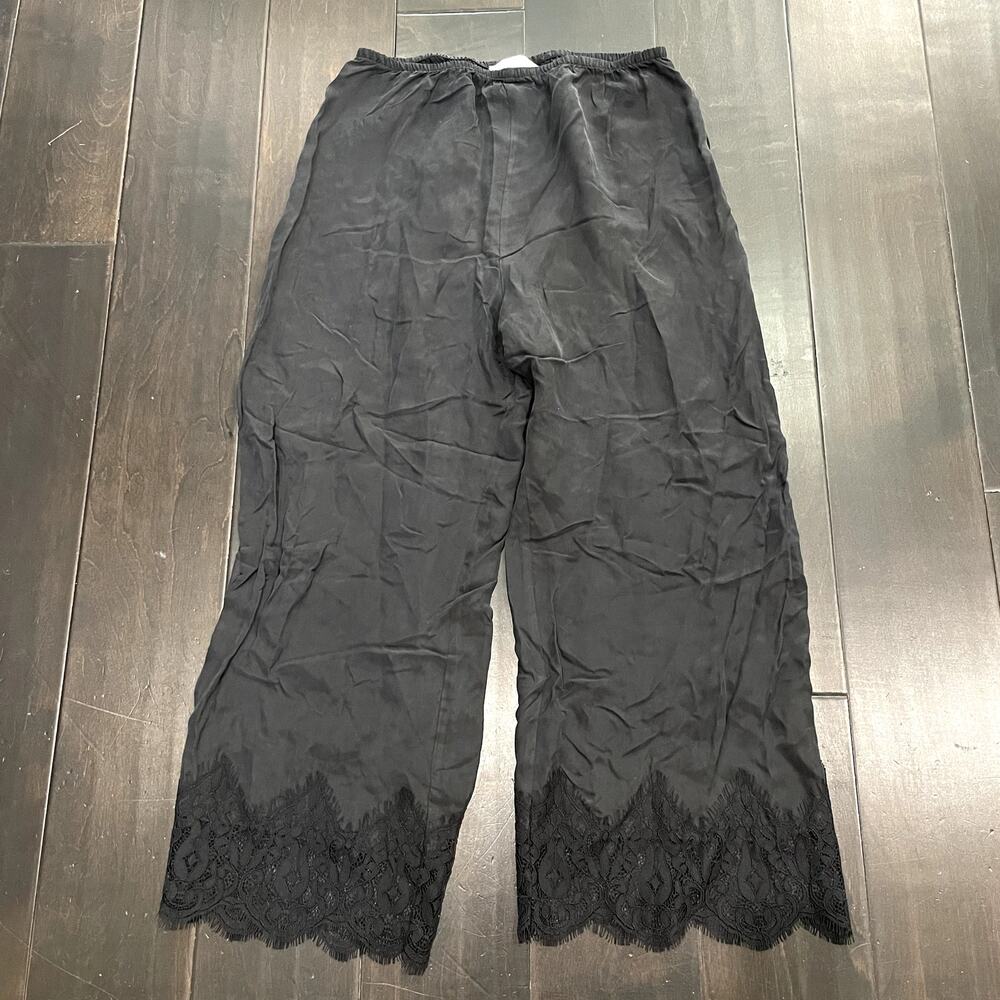 NEW Anthropologie Mare Mare Lace Hem Pull-On Pants Black Women's Size L